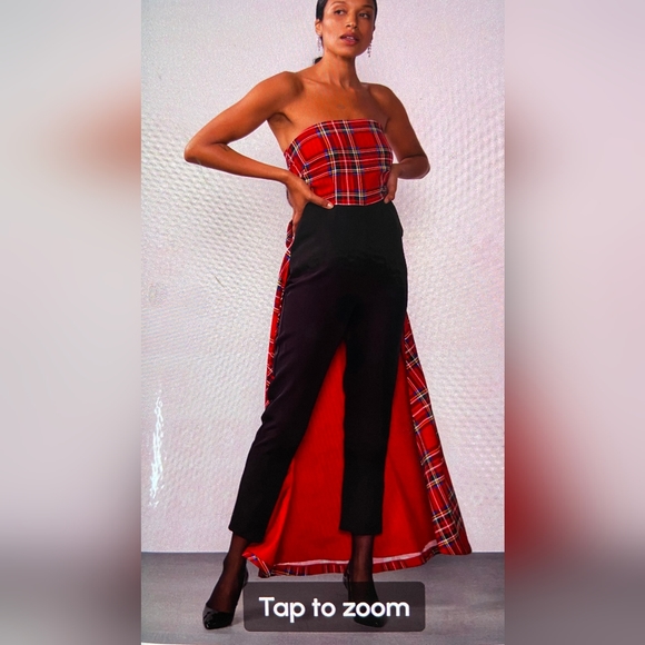 New York & Company tartan bow jumpsuits. XL - Picture 2 of 3